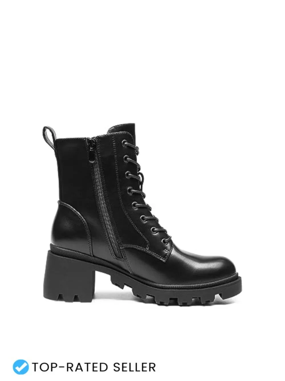 Lace Up Combat Ankle Boots Low Chunky Heel Lug Sole Fashion Heeled Booties